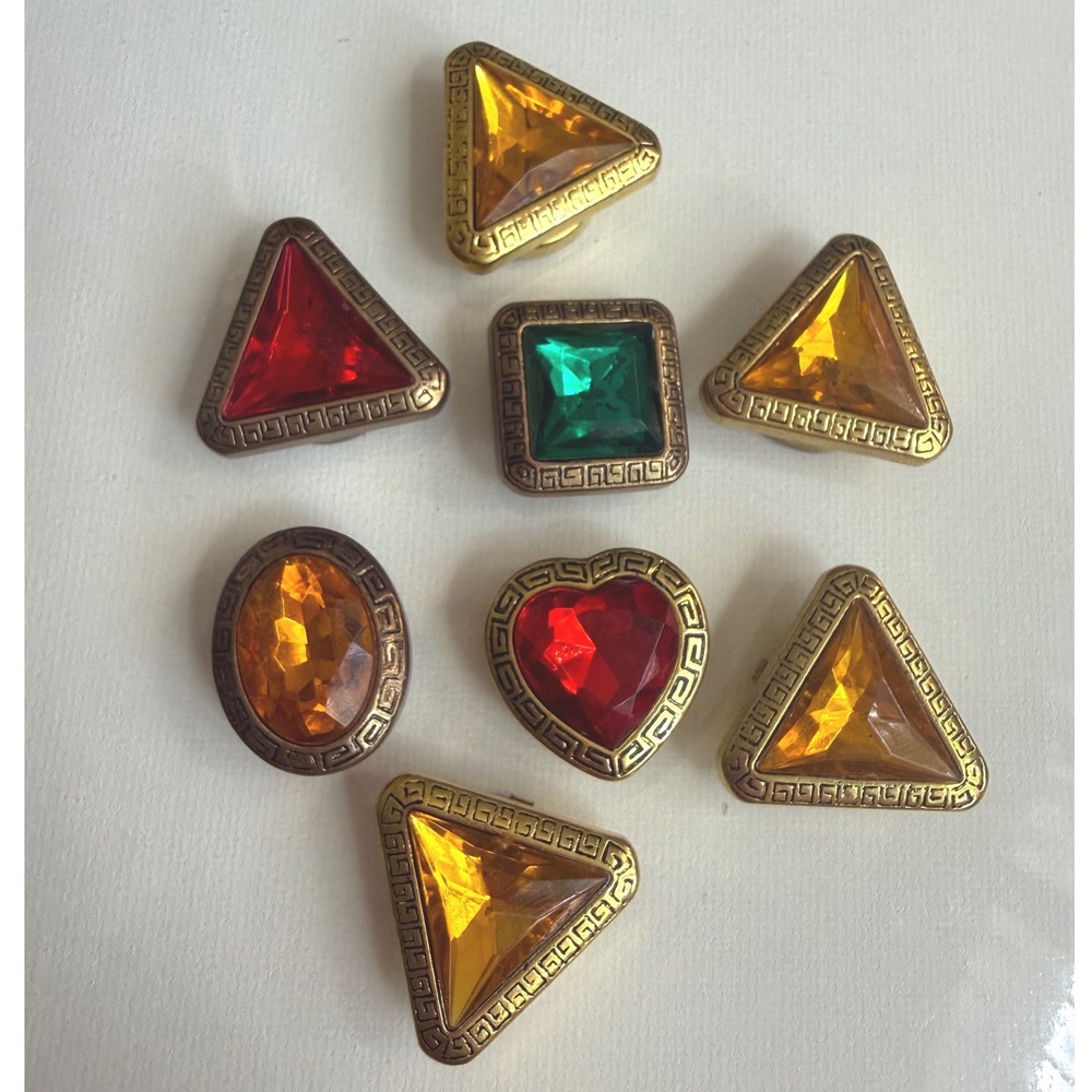 Vintage Decorative Shank Button Covers Gold Tone Faux Gemstones Set of 8
